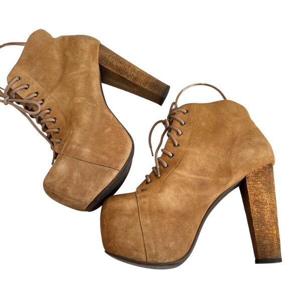 Jeffrey Campbell Lita platform booties tan brown suede lace up size 8.5 boots - Picture 6 of 12